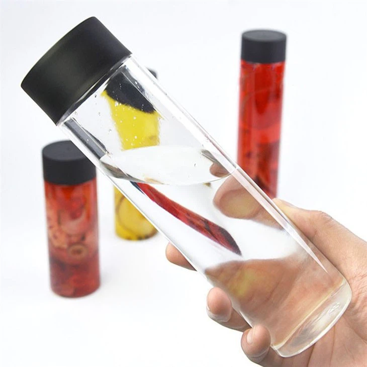 Plastic Round Beverage Bottles With Black Lid